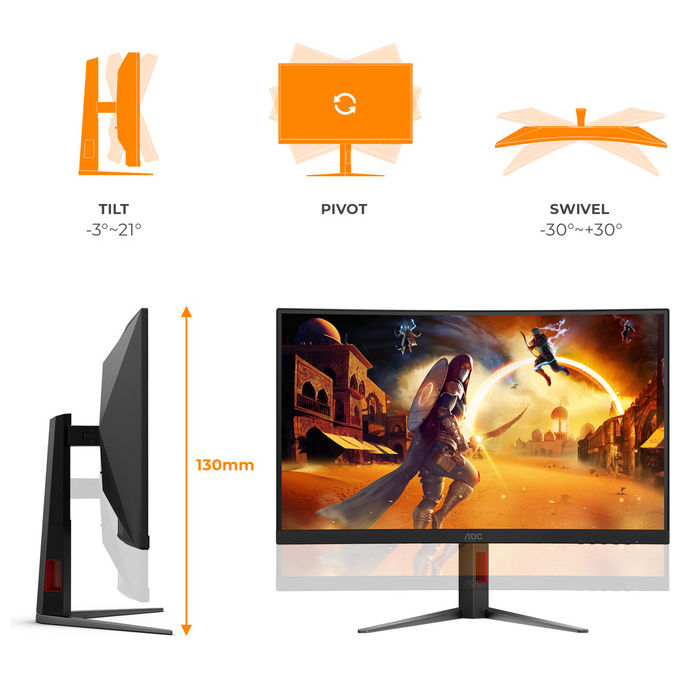 AOC monitor gaming curvo 27 pollici C27G4Z2, Full HD 1920x1080, 260 Hz, 1 ms, Fast VA, HDR10, Adaptive Sync, nero rosso