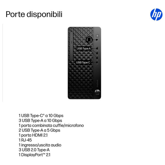 HP ProDesk 4 Tower G1i, pc desktop AI, Intel Core Ultra 5 235, 16 GB DDR5, SSD 512 GB NVMe, Windows 11 Pro