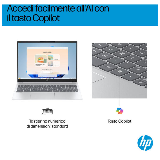 HP D8ZV2EA OmniBook 5 AI Notebook Intel Core Ultra 7 255U 16 pollici OLED 2K 16GB RAM 1TB SSD Argento