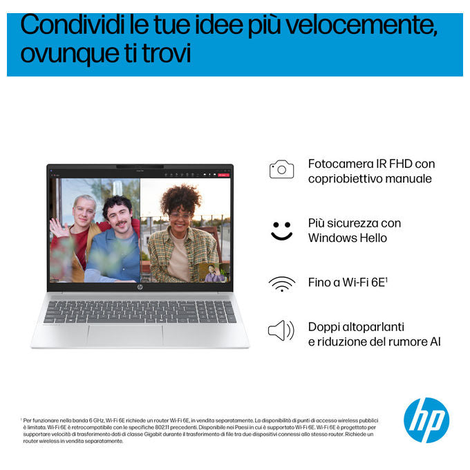 HP D8ZV2EA OmniBook 5 AI Notebook Intel Core Ultra 7 255U 16 pollici OLED 2K 16GB RAM 1TB SSD Argento