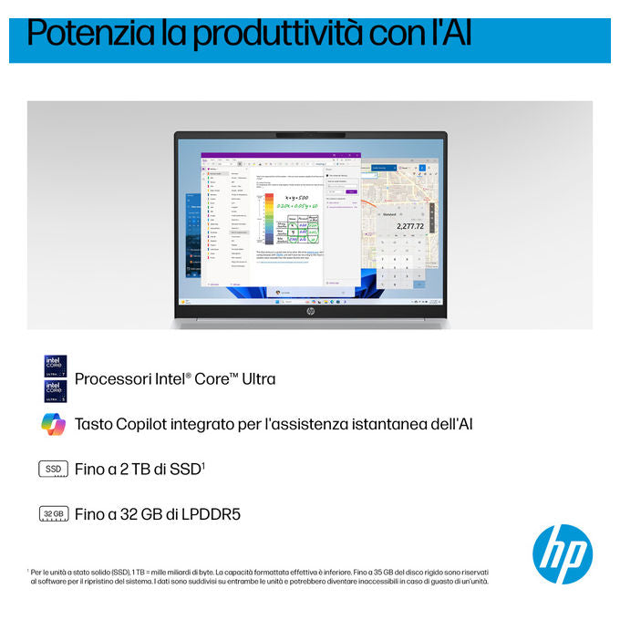 HP D8ZV3EA OmniBook 5 AI Notebook 16 pollici OLED 2K Intel Core Ultra 7 32GB RAM SSD 1TB Argento