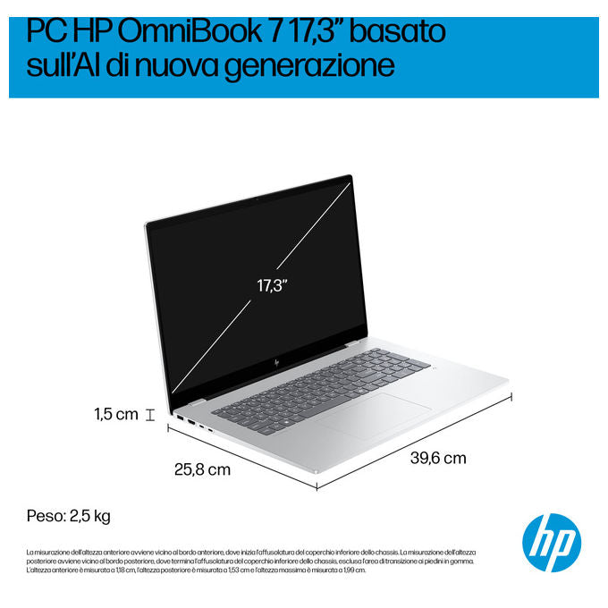HP D8ZW1EA OmniBook 7 Notebook 17.3 pollici Intel Core Ultra 7 32 GB 1 TB SSD NVIDIA RTX 4050 Argento
