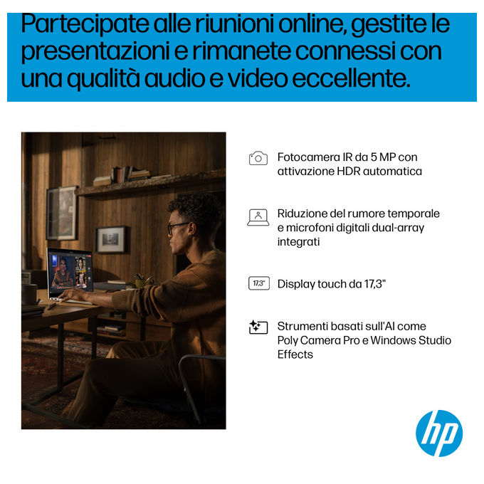 HP D8ZW1EA OmniBook 7 Notebook 17.3 pollici Intel Core Ultra 7 32 GB 1 TB SSD NVIDIA RTX 4050 Argento