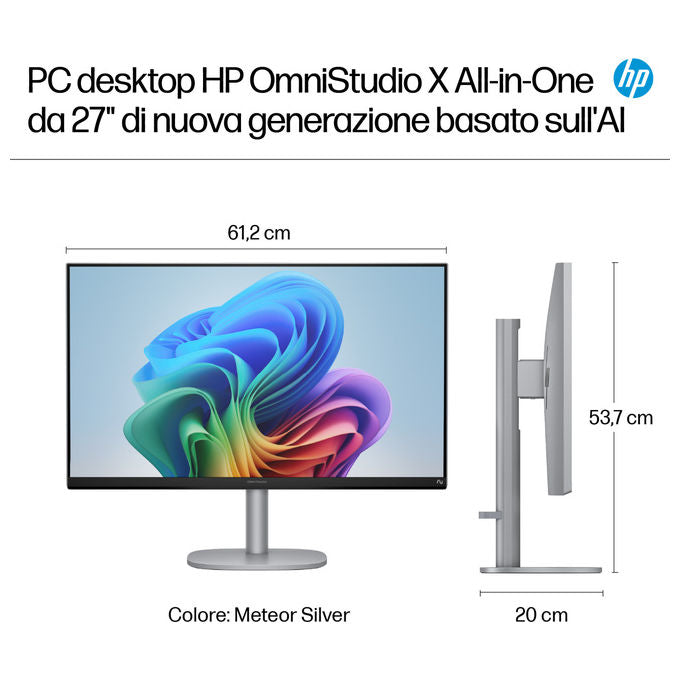 HP OmniStudio X, PC all-in-one 27 pollici touch, Intel Core Ultra 7, 16 GB RAM, 1 TB SSD, Full HD IPS, Windows 11 Home, argento