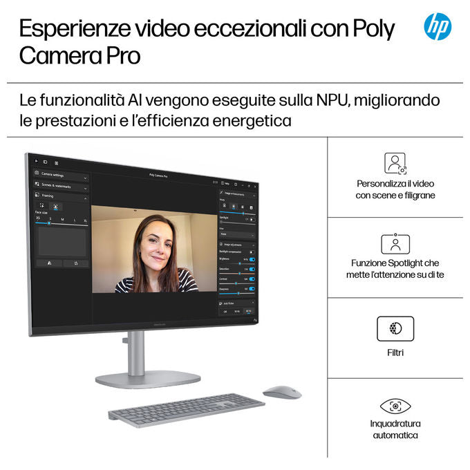 HP OmniStudio X, PC all-in-one 27 pollici touch, Intel Core Ultra 7, 16 GB RAM, 1 TB SSD, Full HD IPS, Windows 11 Home, argento