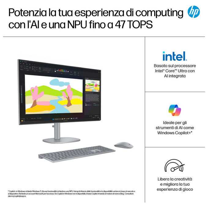 HP OmniStudio X, PC all-in-one 27 pollici touch, Intel Core Ultra 7, 16 GB RAM, 1 TB SSD, Full HD IPS, Windows 11 Home, argento