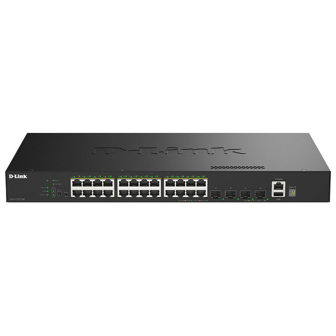 D-Link switch gestito smart DGS-1530-28P-E, 24 porte Gigabit PoE+, 4 slot SFP+ 10G, 370W, Layer 2, 128 Gbps