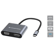 Conceptronic docking station 4 in 1 DONN16G, USB-C 3.2 Gen 1, HDMI 4K, VGA 1080p, USB-A 3.0, 100W Power Delivery, grigio