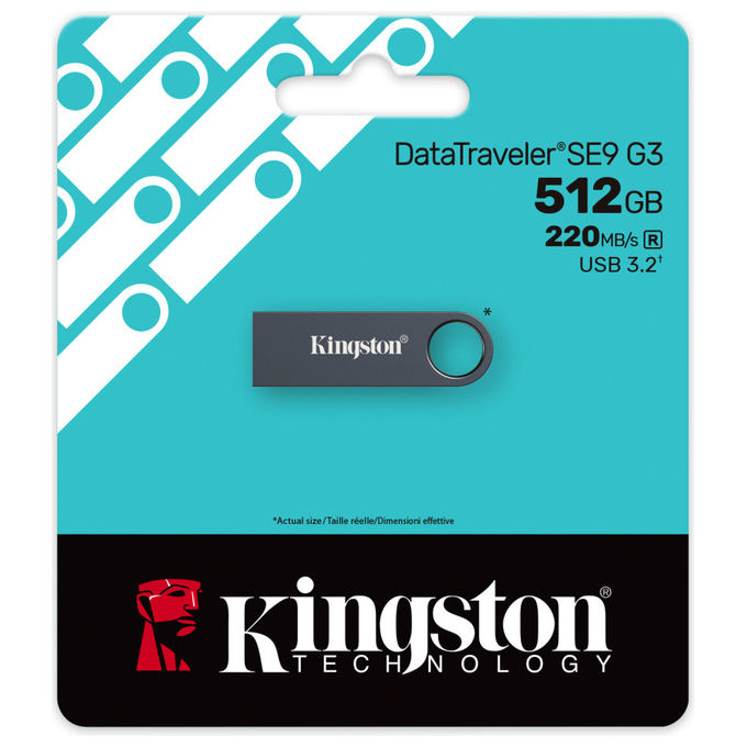 Kingston chiavetta usb 512 GB, DataTraveler SE9 G3, USB-A 3.2 Gen 1, 220 MB-s lettura, 100 MB-s scrittura, metallo, nero