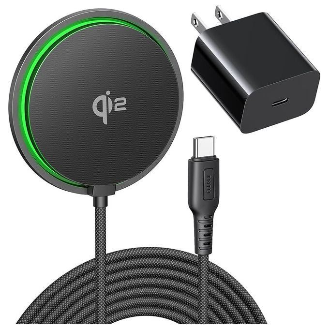 Celly caricabatterie wireless magnetico Qi2, 15W, cavo USB-C integrato, compatibile MagSafe, nero