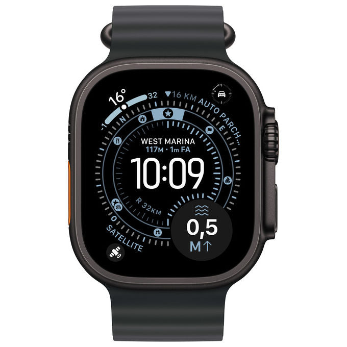 Apple Watch Ultra 3, smartwatch GPS + Cellular, cassa 49mm titanio nero, band Ocean nero, display OLED 3000 nit, autonomia 72h, impermeabile 100m