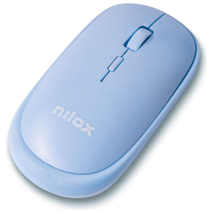Nilox mouse wireless bluetooth, doppia connessione USB 2.4 GHz, compatto ed ergonomico, DPI regolabili, click silenzioso, azzurro