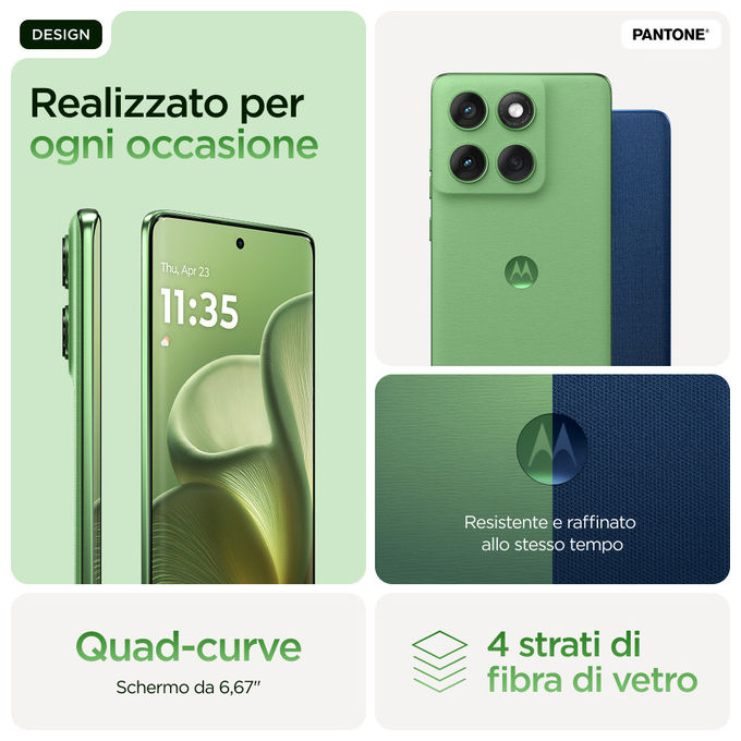 Motorola edge 60 smartphone, 8 GB RAM, 512 GB, display 6.67'' pOLED 120 Hz, 5G, tripla cam 50 MP, batteria 5200 mAh, IP68, verde