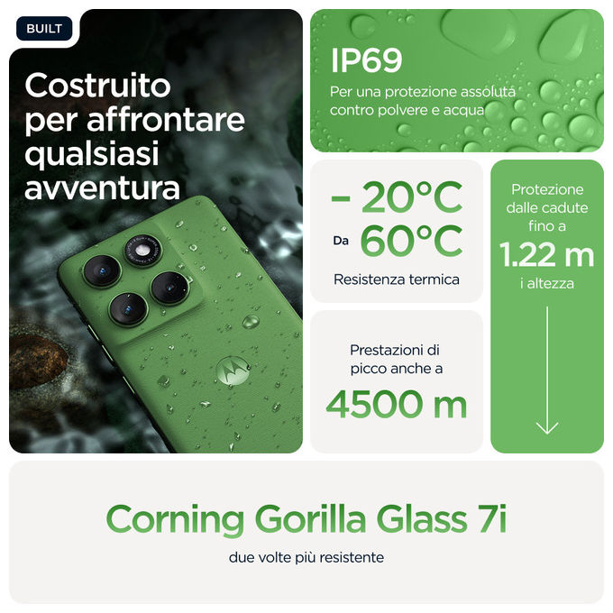 Motorola edge 60 smartphone, 8 GB RAM, 512 GB, display 6.67'' pOLED 120 Hz, 5G, tripla cam 50 MP, batteria 5200 mAh, IP68, verde