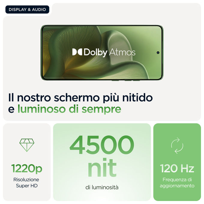 Motorola edge 60 smartphone, 8 GB RAM, 512 GB, display 6.67'' pOLED 120 Hz, 5G, tripla cam 50 MP, batteria 5200 mAh, IP68, verde