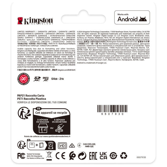 Kingston scheda microSDXC 256 GB Canvas Select Plus Gen3, 150 MB-s, classe 10, UHS-I U1, V30, A1, senza adattatore SD