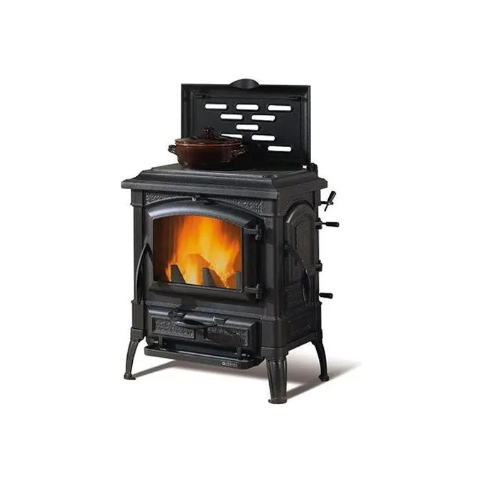 La Nordica stufa a legna in ghisa Isetta CC 5.0, 8,2 kW, 235 m³, classe A+, antracite, piastra con cerchi