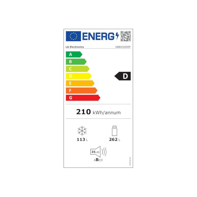 LG GBBSJ20DEP Frigorifero Combinato 375 L Classe D 203 cm colore Nero