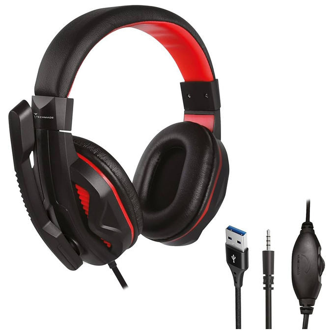 Akai BTH14G cuffie gaming con microfono, illuminazione led multicolore, jack 3.5 mm e USB, cavo 180 cm