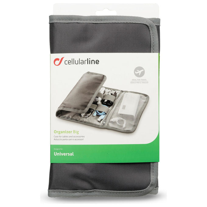 Cellularline astuccio porta accessori big, organizer universale per cavi auricolari caricabatterie powerbank, materiale sintetico, grigio