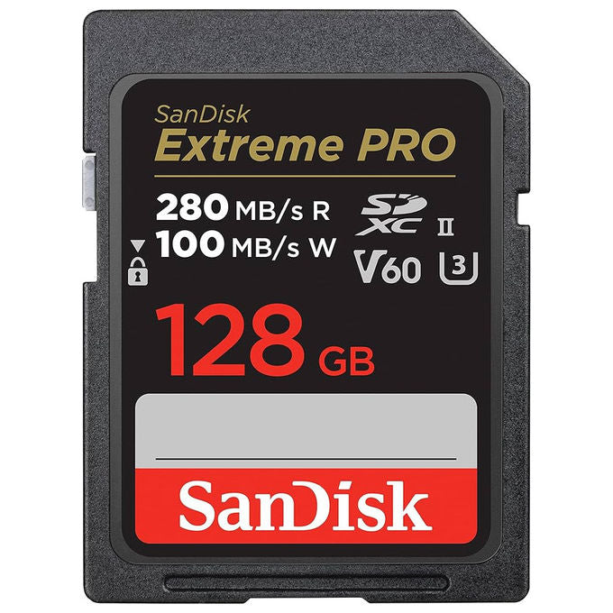 SanDisk Extreme Pro scheda di memoria SDXC 128 GB, UHS-II, V60, velocita' lettura 280 MB-s, scrittura 100 MB-s, U3, classe 10, 6K, 4K UHD