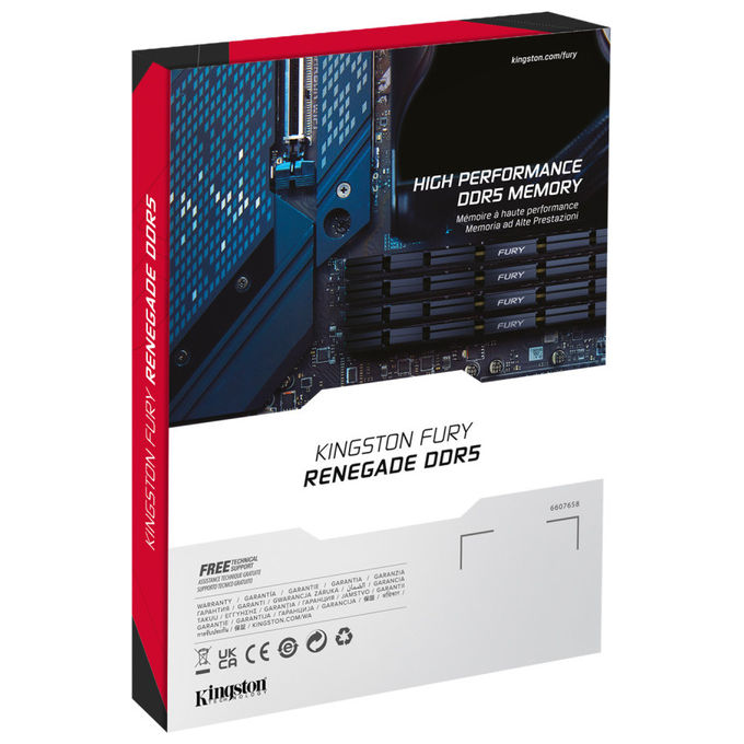 Kingston fury renegade, memoria ram ddr5 96gb, kit 2x48gb, 6000mt-s, cl32, intel xmp 3.0, dissipatore argento, 288-pin dimm