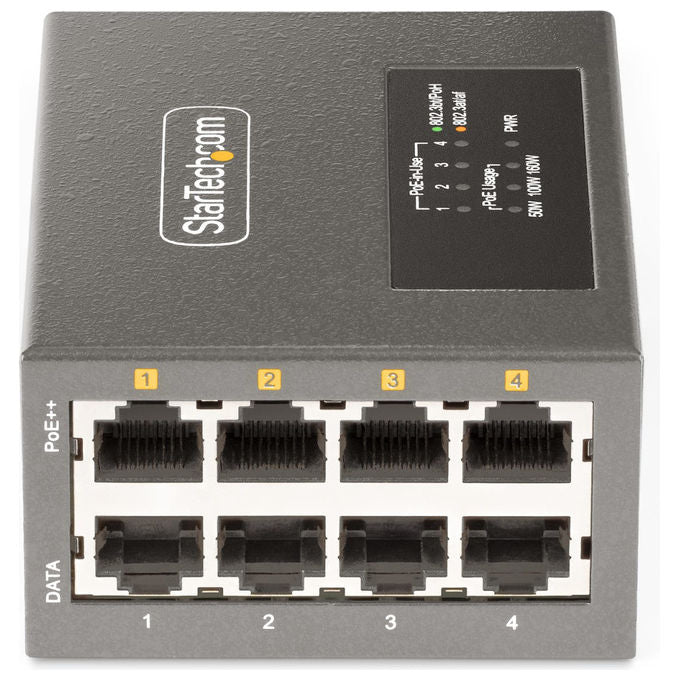 StarTech.com iniettore PoE++ multi-gigabit 4 porte, NBASE-T 5G 2.5G 1G, 802.3af 802.3at 802.3bt, 160W, montaggio parete guida DIN
