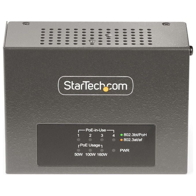 StarTech.com iniettore PoE++ multi-gigabit 4 porte, NBASE-T 5G 2.5G 1G, 802.3af 802.3at 802.3bt, 160W, montaggio parete guida DIN
