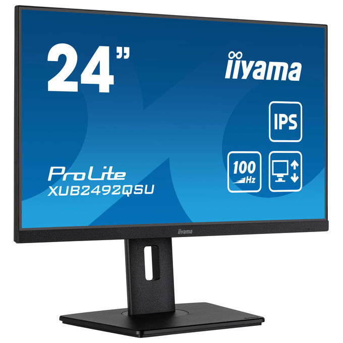 Iiyama ProLite XUB2492QSU-B1 monitor 24 pollici, IPS QHD 2560x1440, 100 Hz, 0,5 ms, hub USB 3.2, AMD FreeSync, Flicker Free, Nero