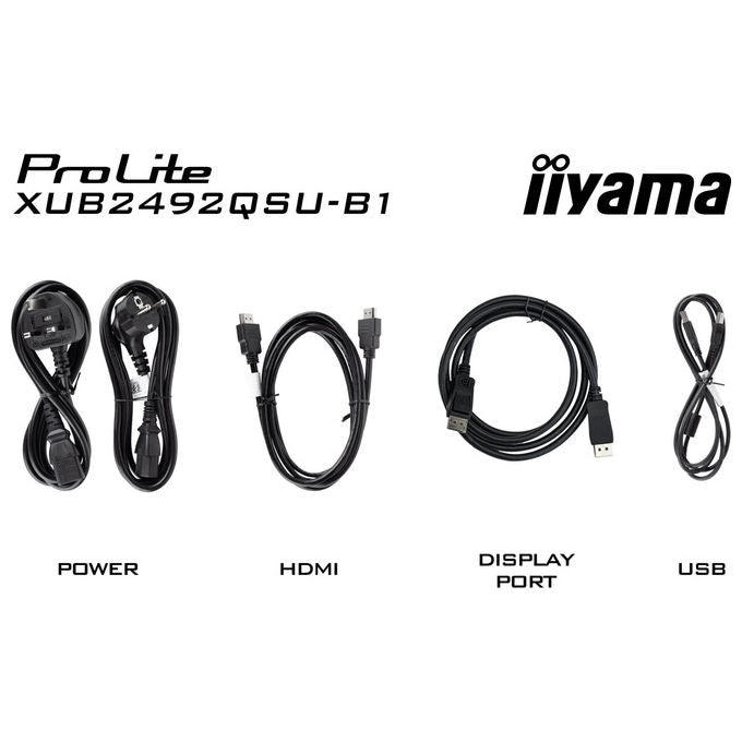 Iiyama ProLite XUB2492QSU-B1 monitor 24 pollici, IPS QHD 2560x1440, 100 Hz, 0,5 ms, hub USB 3.2, AMD FreeSync, Flicker Free, Nero