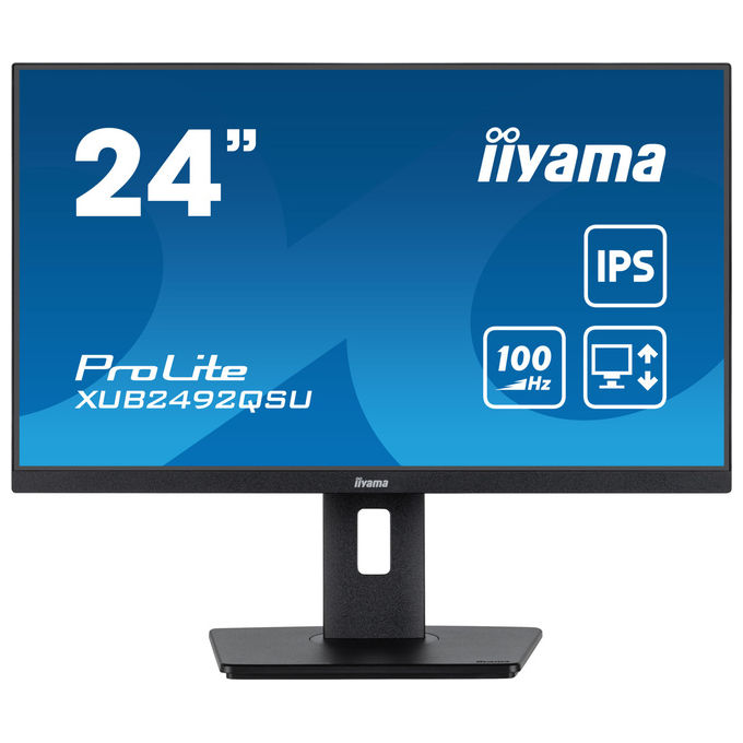 Iiyama ProLite XUB2492QSU-B1 monitor 24 pollici, IPS QHD 2560x1440, 100 Hz, 0,5 ms, hub USB 3.2, AMD FreeSync, Flicker Free, Nero