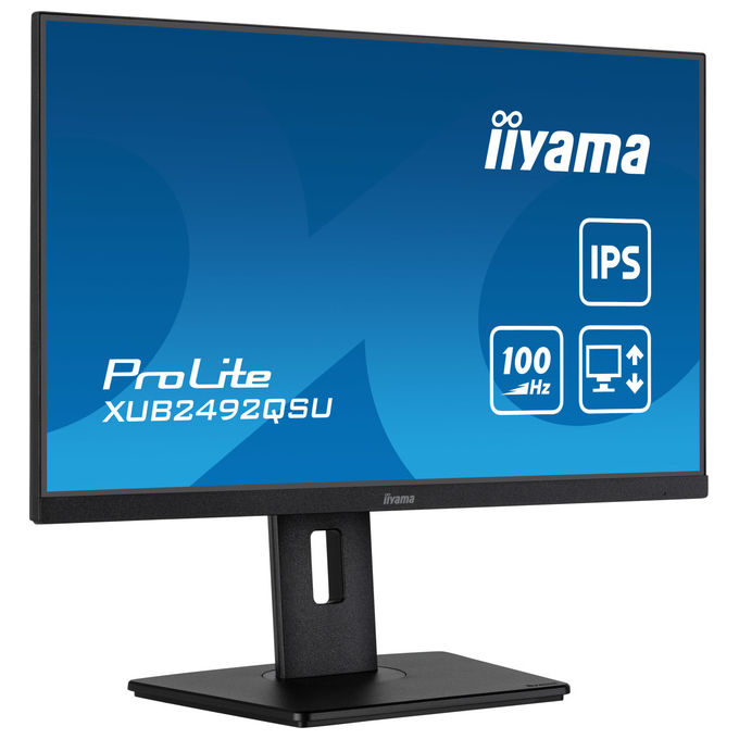 Iiyama ProLite XUB2492QSU-B1 monitor 24 pollici, IPS QHD 2560x1440, 100 Hz, 0,5 ms, hub USB 3.2, AMD FreeSync, Flicker Free, Nero