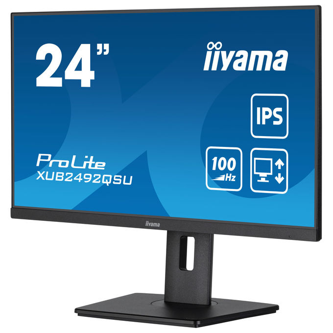 Iiyama ProLite XUB2492QSU-B1 monitor 24 pollici, IPS QHD 2560x1440, 100 Hz, 0,5 ms, hub USB 3.2, AMD FreeSync, Flicker Free, Nero