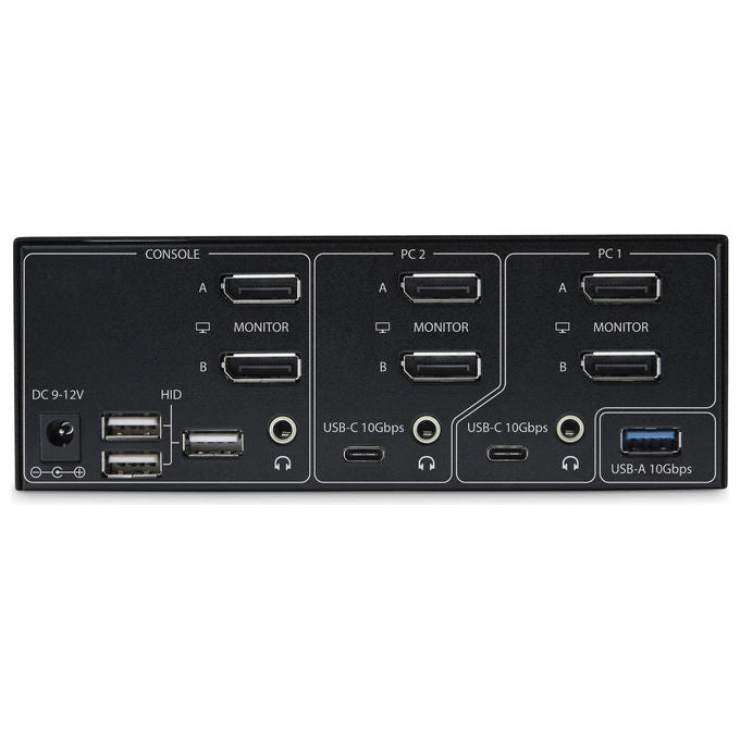 StarTech.com switch KVM DisplayPort doppio monitor, 2 porte, 8K 60Hz, 4K 144Hz, DP 1.4, 2x USB 10Gbps, 4x USB HID, nero