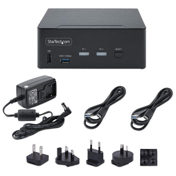 StarTech.com switch KVM DisplayPort doppio monitor, 2 porte, 8K 60Hz, 4K 144Hz, DP 1.4, 2x USB 10Gbps, 4x USB HID, nero
