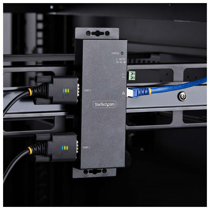 StarTech.com server seriale su IP 2 porte, adattatore RS232 su ethernet, connettori DB9 e RJ45, montaggio parete o guida DIN, scocca in metallo