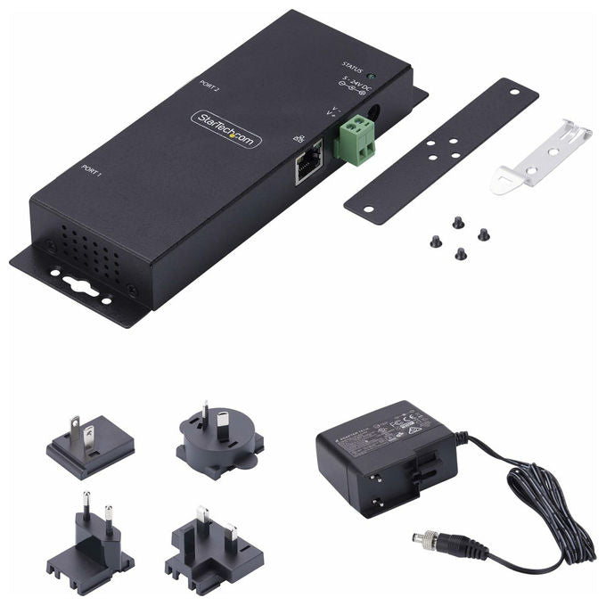 StarTech.com server seriale su IP 2 porte, adattatore RS232 su ethernet, connettori DB9 e RJ45, montaggio parete o guida DIN, scocca in metallo