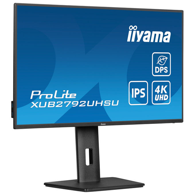 Iiyama ProLite XUB2792UHSU-B6, monitor 27 pollici, 4K Ultra HD IPS, 60Hz, 4ms, hub USB 3.2, USB-C, altoparlanti integrati, regolazione altezza, nero