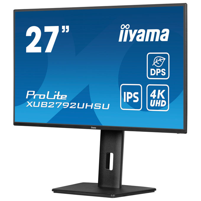 Iiyama ProLite XUB2792UHSU-B6, monitor 27 pollici, 4K Ultra HD IPS, 60Hz, 4ms, hub USB 3.2, USB-C, altoparlanti integrati, regolazione altezza, nero