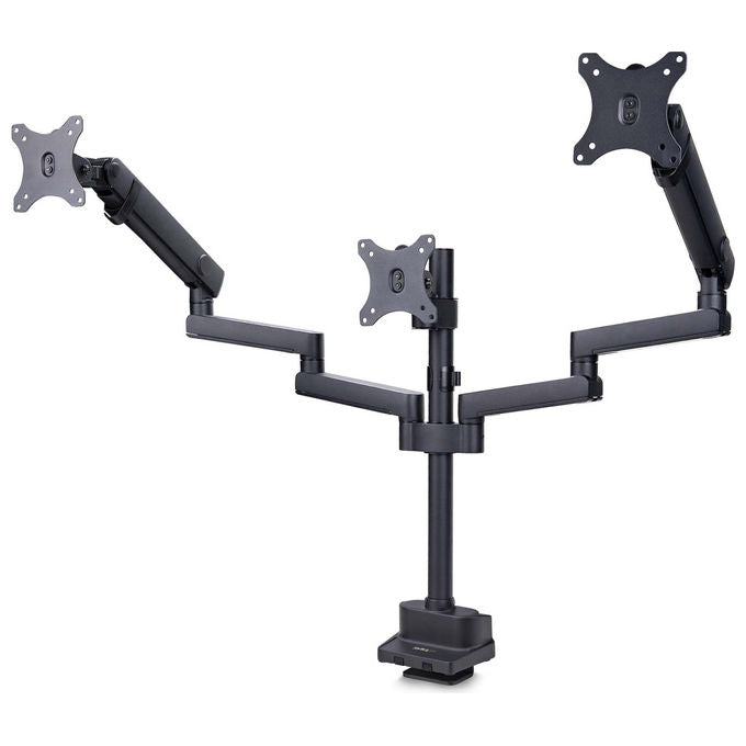 StarTech.com supporto tre monitor fino a 27 pollici, VESA 75x75 e 100x100, bracci a molla senza attrezzi, morsetto a C, nero