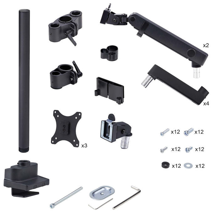 StarTech.com supporto tre monitor fino a 27 pollici, VESA 75x75 e 100x100, bracci a molla senza attrezzi, morsetto a C, nero