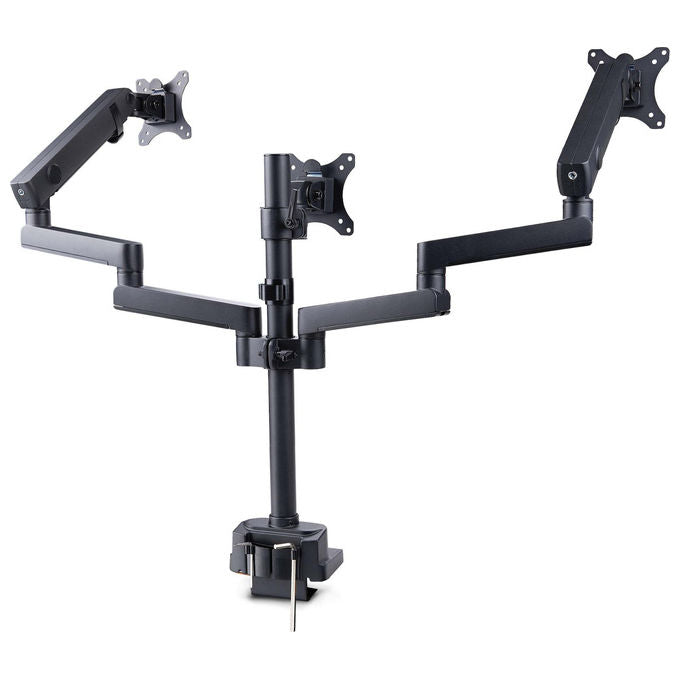 StarTech.com supporto tre monitor fino a 27 pollici, VESA 75x75 e 100x100, bracci a molla senza attrezzi, morsetto a C, nero