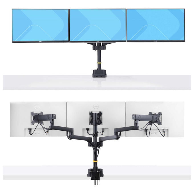 StarTech.com supporto tre monitor fino a 27 pollici, VESA 75x75 e 100x100, bracci a molla senza attrezzi, morsetto a C, nero