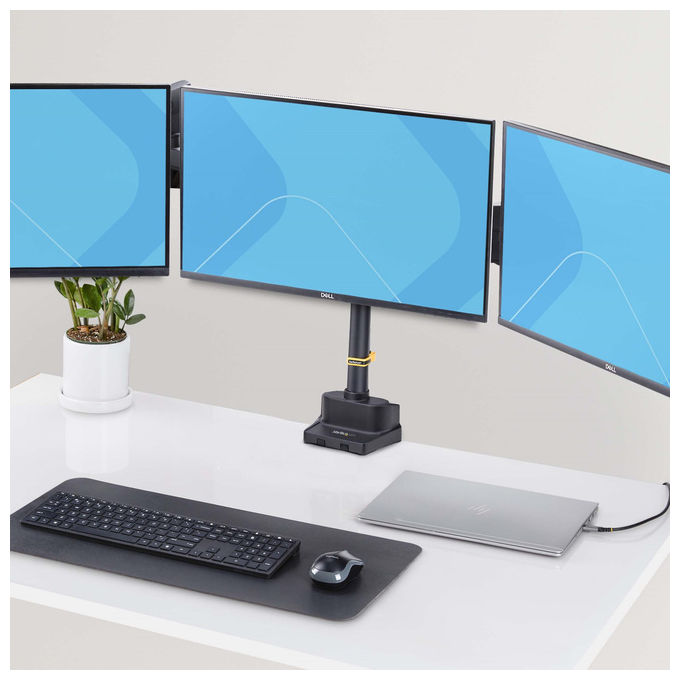 StarTech.com supporto tre monitor fino a 27 pollici, VESA 75x75 e 100x100, bracci a molla senza attrezzi, morsetto a C, nero