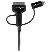 StarTech cavo USB 3 in 1, da USB-A a Lightning, Micro-USB, USB-C, certificato Apple MFi, 1 m, nero, ricarica e sincronizzazione, aramide, fino a 15W