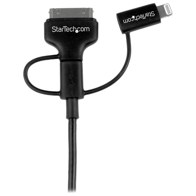 StarTech cavo USB 3 in 1, da USB-A a Lightning, Micro-USB, USB-C, certificato Apple MFi, 1 m, nero, ricarica e sincronizzazione, aramide, fino a 15W