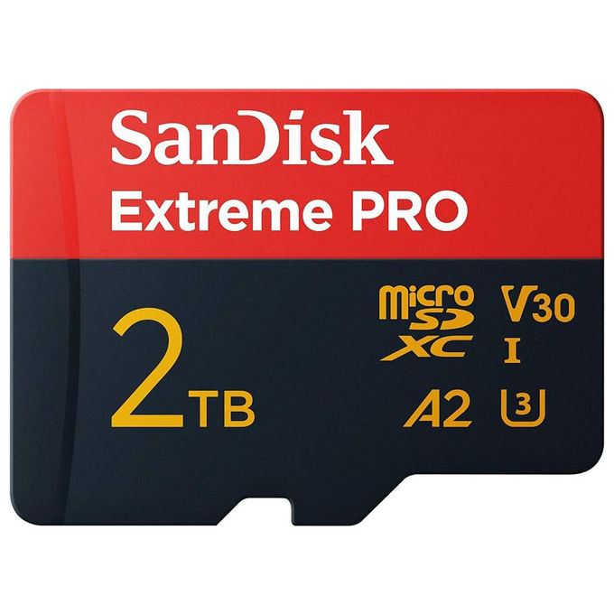 SanDisk Extreme PRO scheda microSDXC 2 TB, UHS-I, classe 10, U3, V30, A2, velocita' lettura 250 MB-s, scrittura 150 MB-s, con adattatore SD