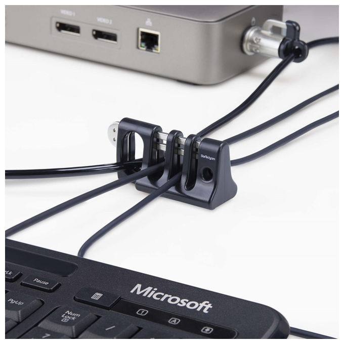 StarTech.com blocco sicurezza cavi periferiche, tastiera e mouse, 3 slot, compatibile lucchetto laptop, nero, antifurto scrivania