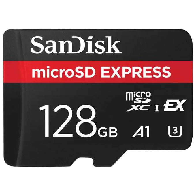 SanDisk microSDXC Express 128 GB, UHS-I U3, velocita' lettura 880 MB-s, scrittura 480 MB-s, A1, PCIe NVMe, impermeabile