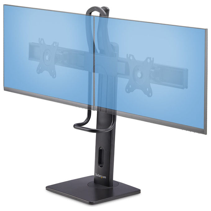 StarTech.com supporto da tavolo per due monitor, barra trasversale, schermi fino a 27 pollici, vesa 75x75 e 100x100, altezza regolabile, 6 kg per display, nero
